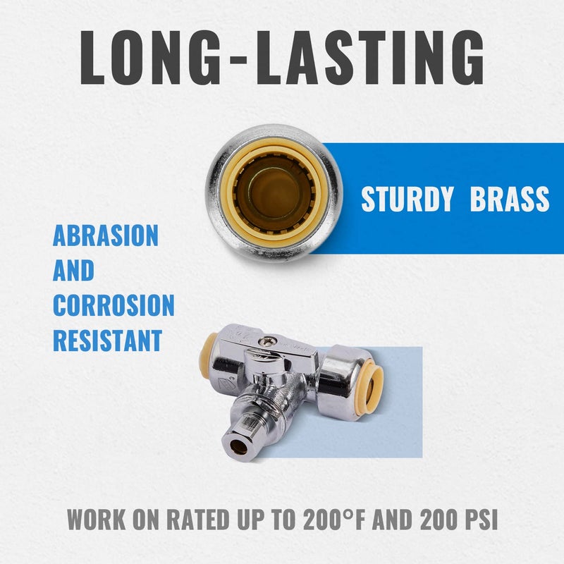SUNGATOR Service Tee Stop Valve, 1/2 Inch Ptc x 1/2 Inch Ptc x 1/4 Inch Compression, No Lead 1/4 Turn Push Fit Water Valve Shut Off with Disconnect Clip, Push-to-Connect PEX, Copper, CPVC (2-Pack) - Image 3